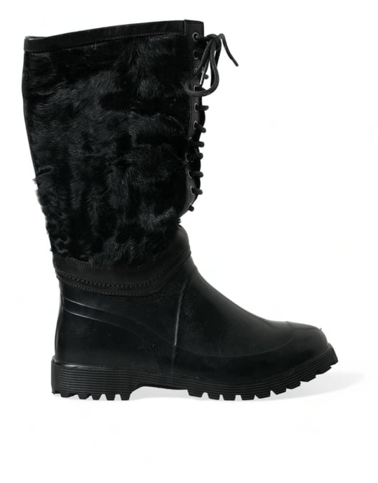Botas de lluvia de shearling con cordones de goma negra Dolce & Gabbana - Image 1