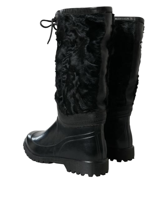 Botas de lluvia de shearling con cordones de goma negra Dolce & Gabbana - Image 4