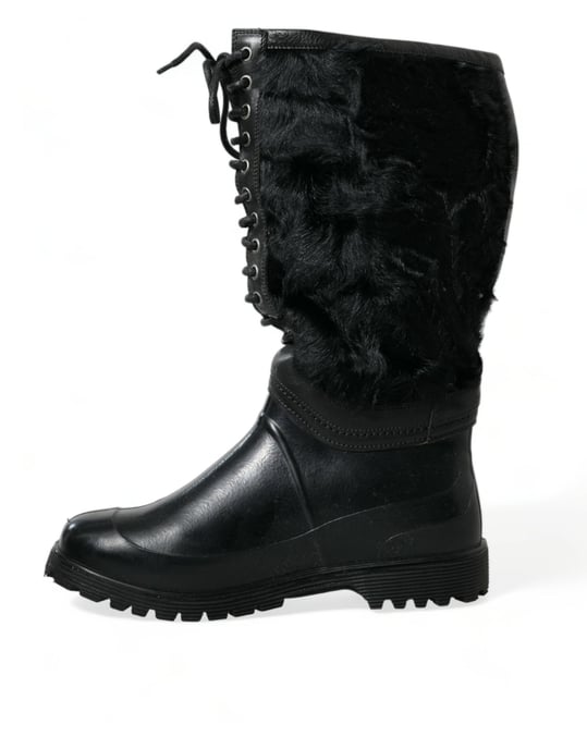 Botas de lluvia de shearling con cordones de goma negra Dolce & Gabbana - Image 5
