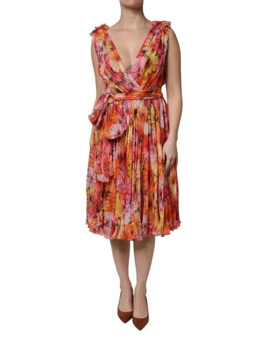 Vestido midi plizado con estampado floral - Image 2