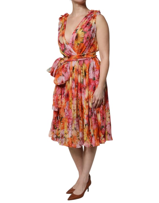 Vestido midi plizado con estampado floral - Image 3