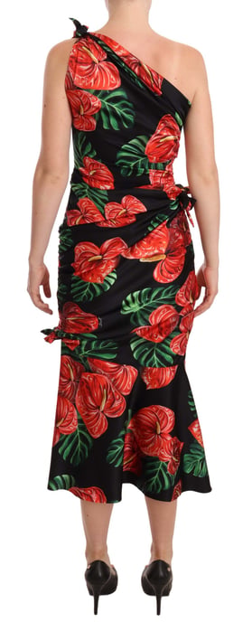 Vestido Midi Ajustado con Un Hombro Floral - Image 3