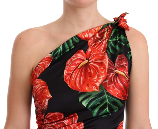 Vestido Midi Ajustado con Un Hombro Floral - Image 4