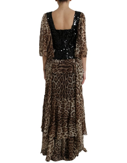 Vestido largo tipo maxi con estampado de leopardo y lentejuelas en capas - Image 3