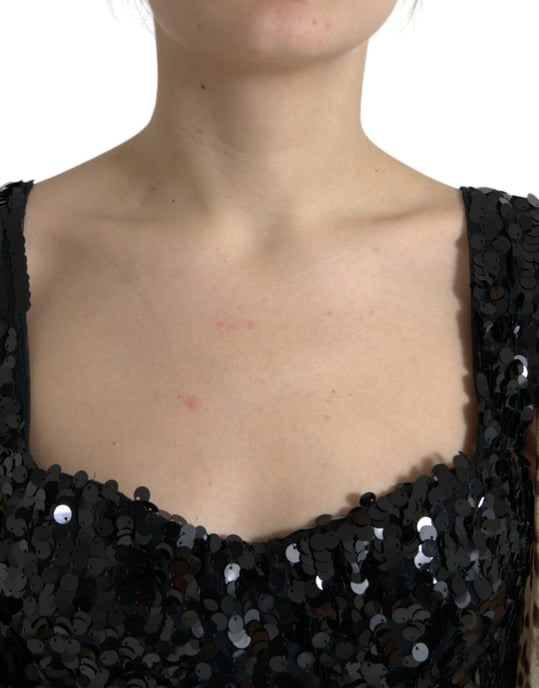 Vestido largo tipo maxi con estampado de leopardo y lentejuelas en capas - Image 4
