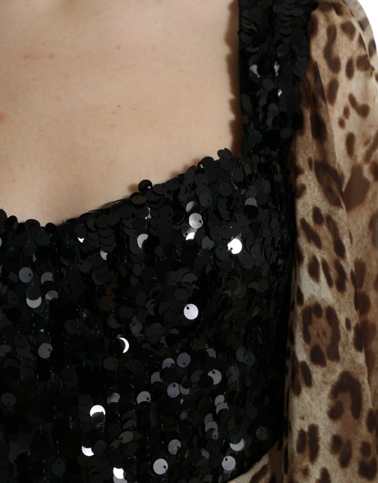 Vestido largo tipo maxi con estampado de leopardo y lentejuelas en capas - Image 5