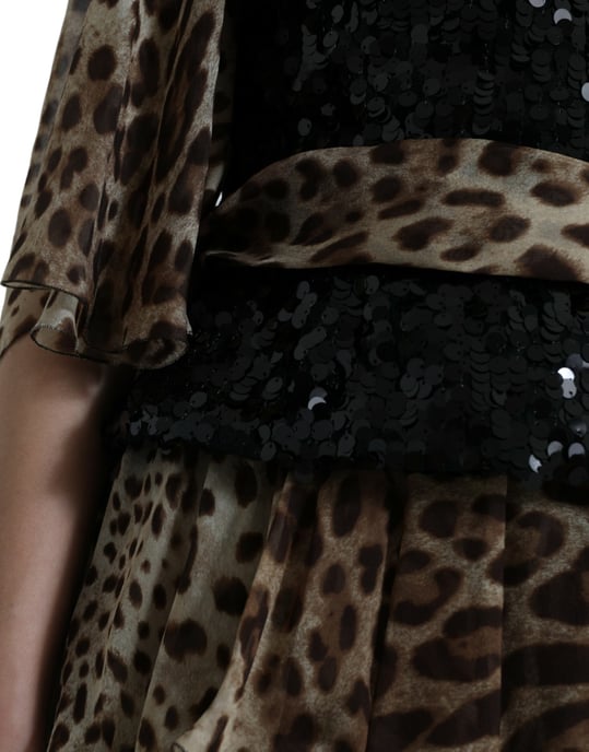 Vestido largo tipo maxi con estampado de leopardo y lentejuelas en capas - Image 6