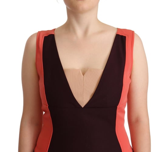 Vestido de tubo sin mangas con escote en V a bloques de color - Image 4