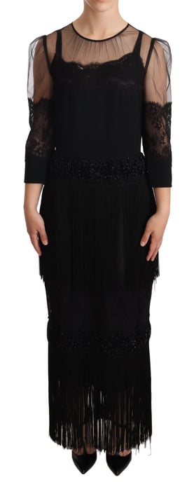 Vestido Midi Dolce Gabbana con Manga 34, Encaje con Flecos - Image 1