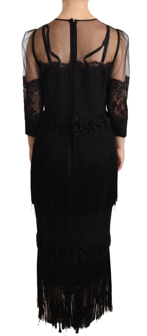 Vestido Midi Dolce Gabbana con Manga 34, Encaje con Flecos - Image 3