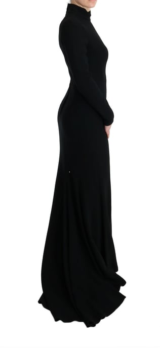 Vestido de Manga Larga de Crepé Negro - Image 5