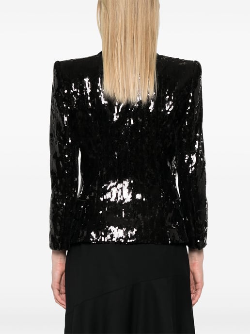 Chaqueta ajustada de satén brillante con escote en V - Image 5