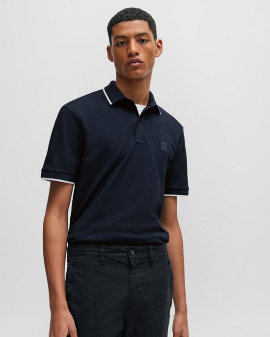 Polo de manga corta BOSS Orange Passertip para hombre con cuello de contraste - Image 1