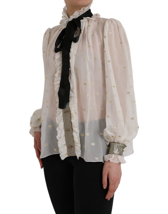 Blusa de Seda de Dolce Gabbana con Cuello Alto y Volantes - Image 2
