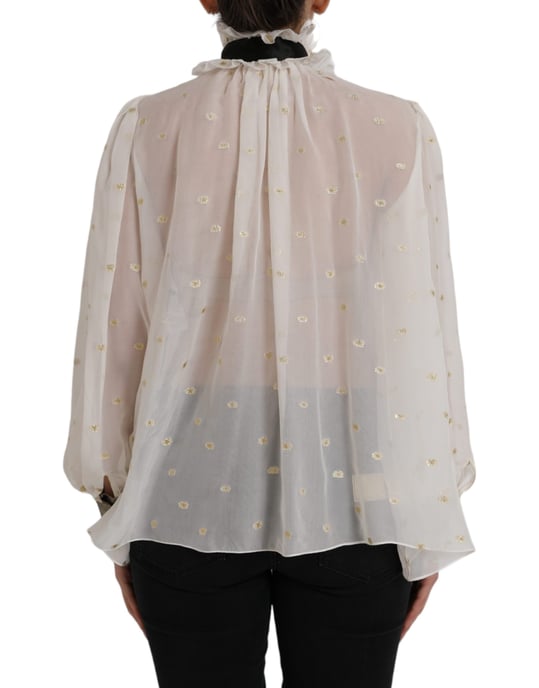 Blusa de Seda de Dolce Gabbana con Cuello Alto y Volantes - Image 3