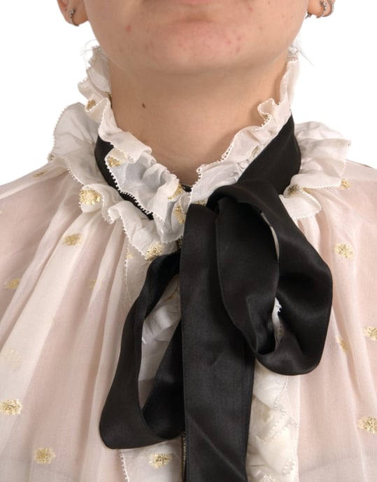 Blusa de Seda de Dolce Gabbana con Cuello Alto y Volantes - Image 4