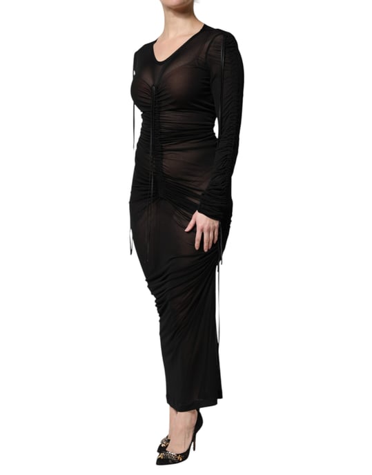 Vestido Maxi Transparente Con Plisados - Image 3