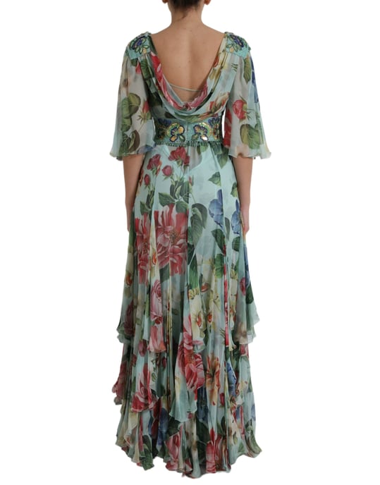Vestido Largo de Chifón de Seda con Estampado Floral - Image 3