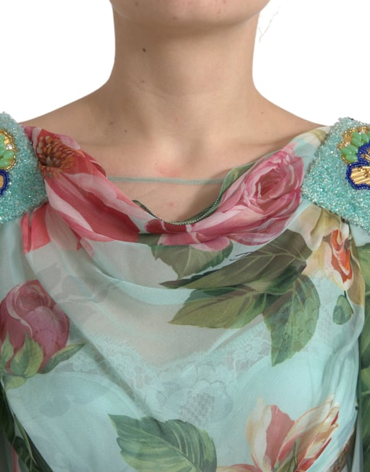 Vestido Largo de Chifón de Seda con Estampado Floral - Image 4