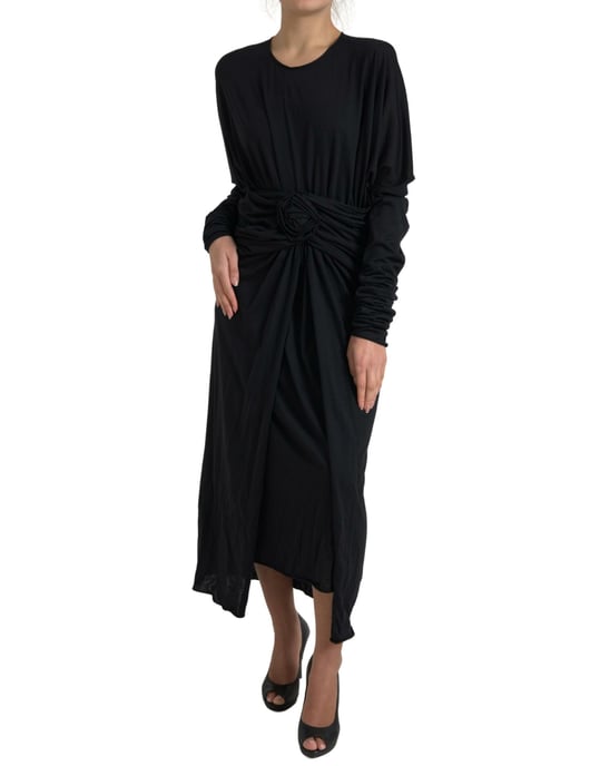 Vestido Midi de Detalle de Rosa con Mangas Largas - Image 1
