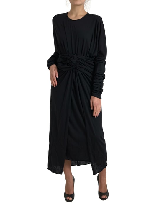 Vestido Midi de Detalle de Rosa con Mangas Largas - Image 2