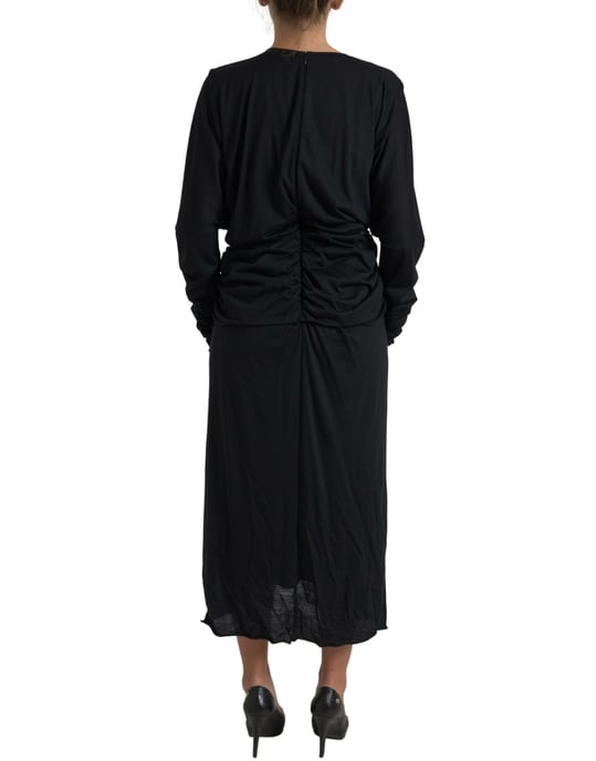 Vestido Midi de Detalle de Rosa con Mangas Largas - Image 3