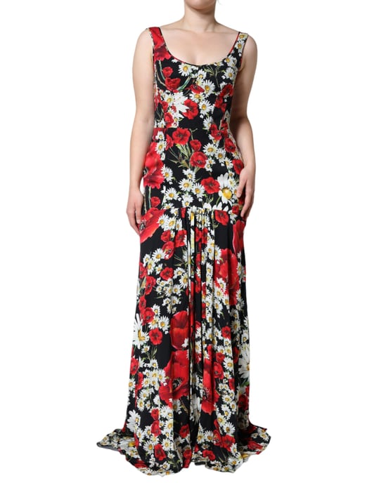 Vestido Maxi de Seda Floral Sin Mangas con Escote Redondo - Image 2