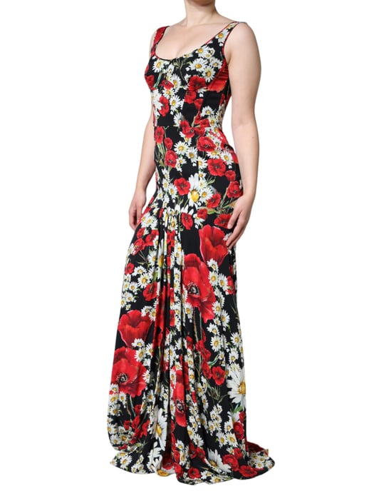 Vestido Maxi de Seda Floral Sin Mangas con Escote Redondo - Image 3