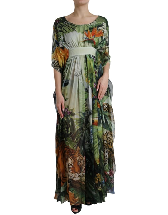 Vestido Maxi de Caftán de Seda Impresa con Estampado de Jungle - Image 1