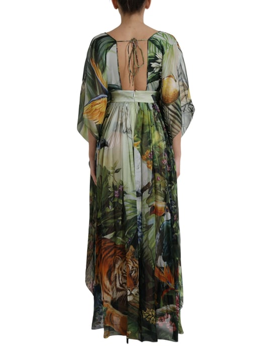 Vestido Maxi de Caftán de Seda Impresa con Estampado de Jungle - Image 3
