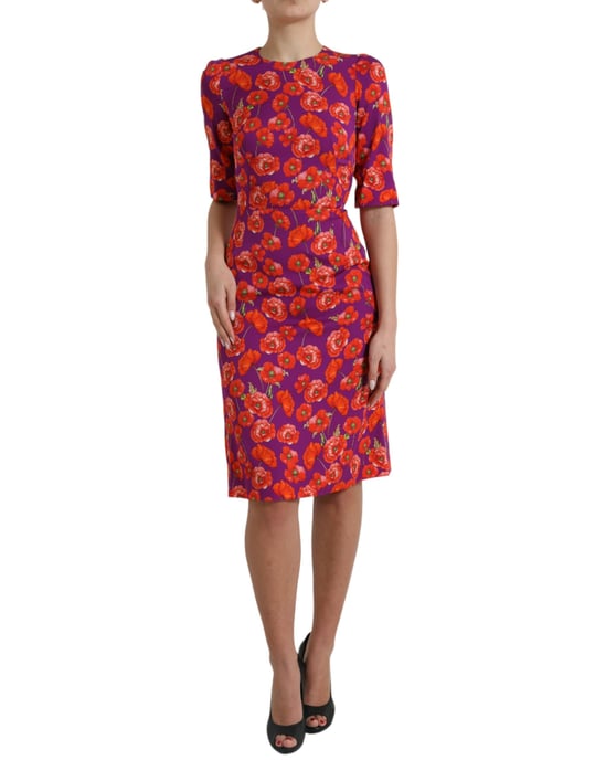 Vestido con estampado de amapolas de manga corta - Image 1