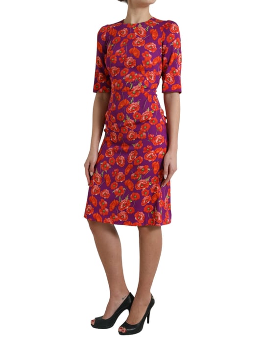 Vestido con estampado de amapolas de manga corta - Image 2