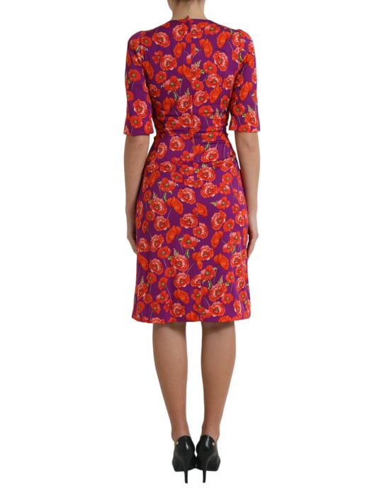 Vestido con estampado de amapolas de manga corta - Image 3