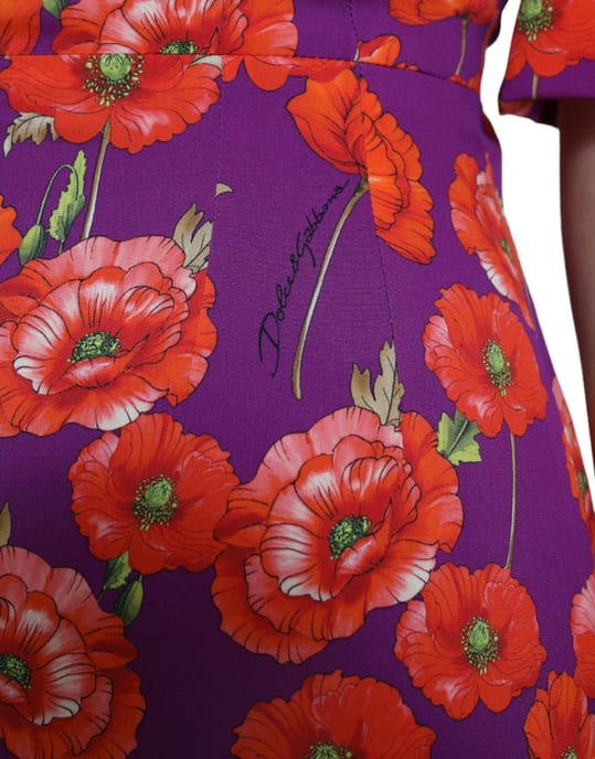 Vestido con estampado de amapolas de manga corta - Image 4