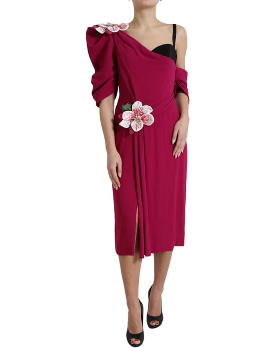 Vestido Midi de Un Hombro con Apliques Florales - Image 2