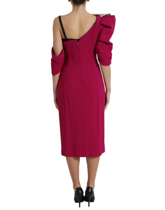 Vestido Midi de Un Hombro con Apliques Florales - Image 3