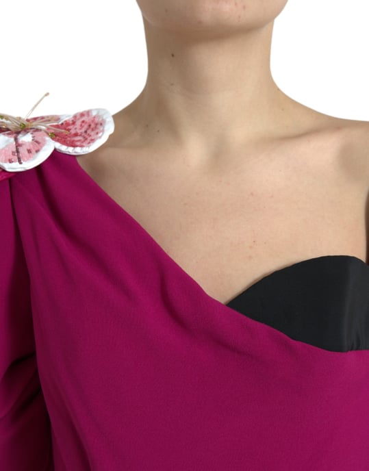 Vestido Midi de Un Hombro con Apliques Florales - Image 4
