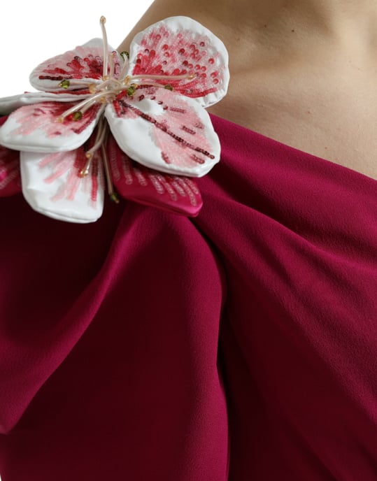 Vestido Midi de Un Hombro con Apliques Florales - Image 5