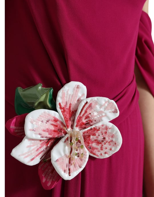 Vestido Midi de Un Hombro con Apliques Florales - Image 6
