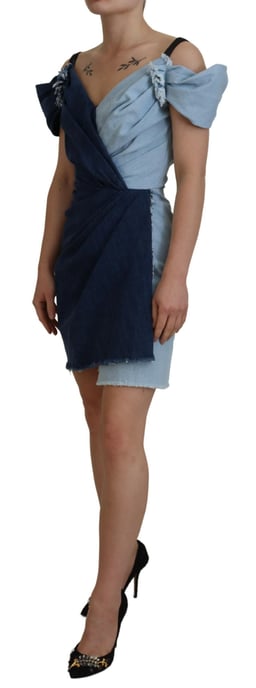 Vestido de mezclilla mini estilo envolvente bicolor - Image 2