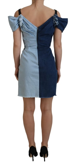 Vestido de mezclilla mini estilo envolvente bicolor - Image 3