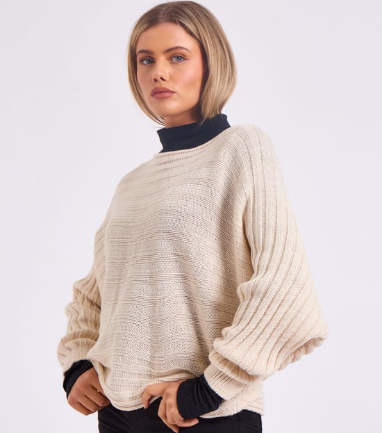 Jersey oversize de punto a rayas con mangas murciélago - Image 3