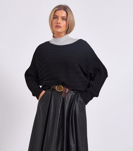 Jersey oversize de punto a rayas con mangas murciélago - Image 3