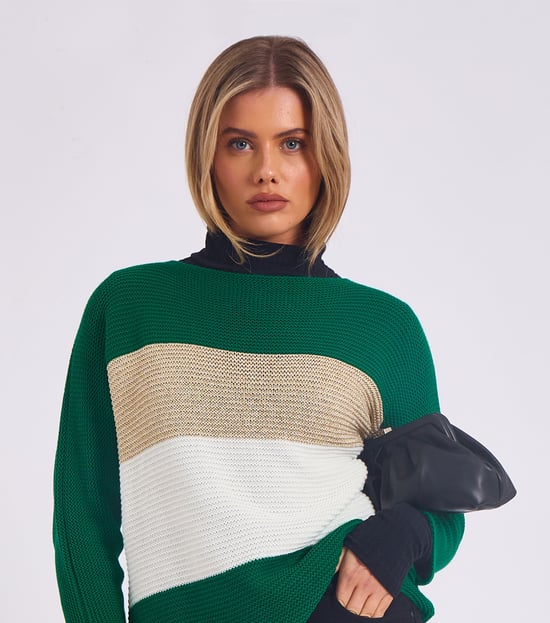 Jersey oversize de cuello en V y tejido de rayas - Image 2