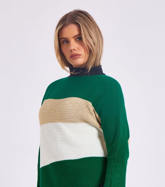 Jersey oversize de cuello en V y tejido de rayas - Image 3