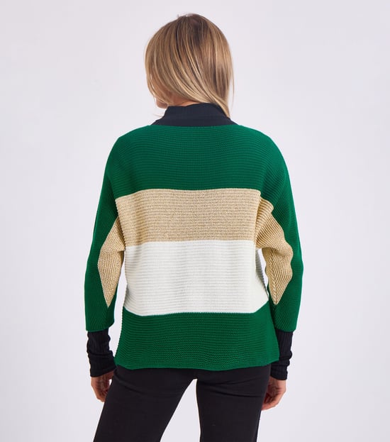 Jersey oversize de cuello en V y tejido de rayas - Image 4