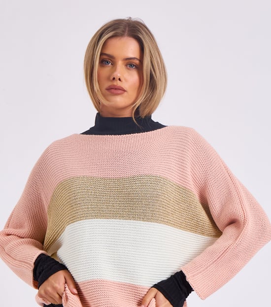 Jersey oversize de cuello en V y tejido de rayas - Image 2
