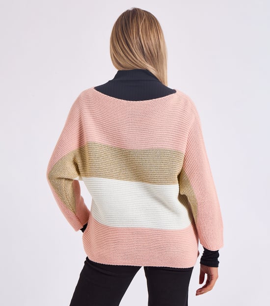 Jersey oversize de cuello en V y tejido de rayas - Image 4