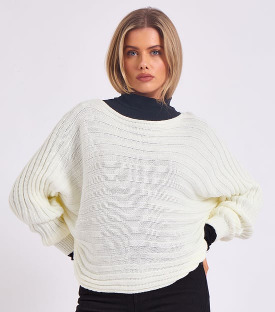 Jersey oversize de punto a rayas con mangas murciélago - Image 2