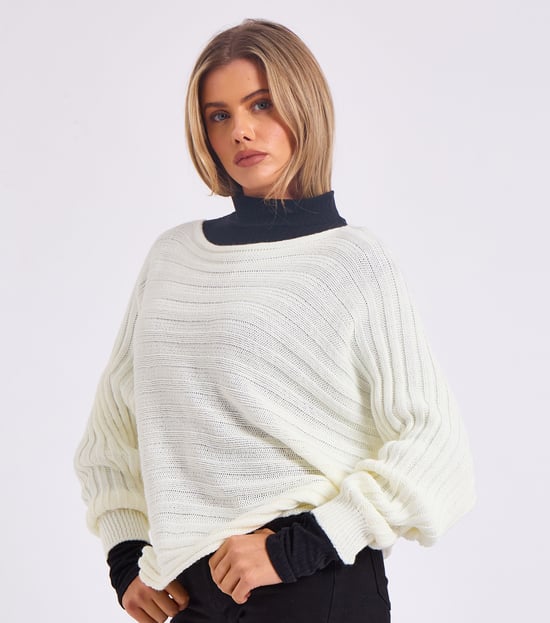 Jersey oversize de punto a rayas con mangas murciélago - Image 3